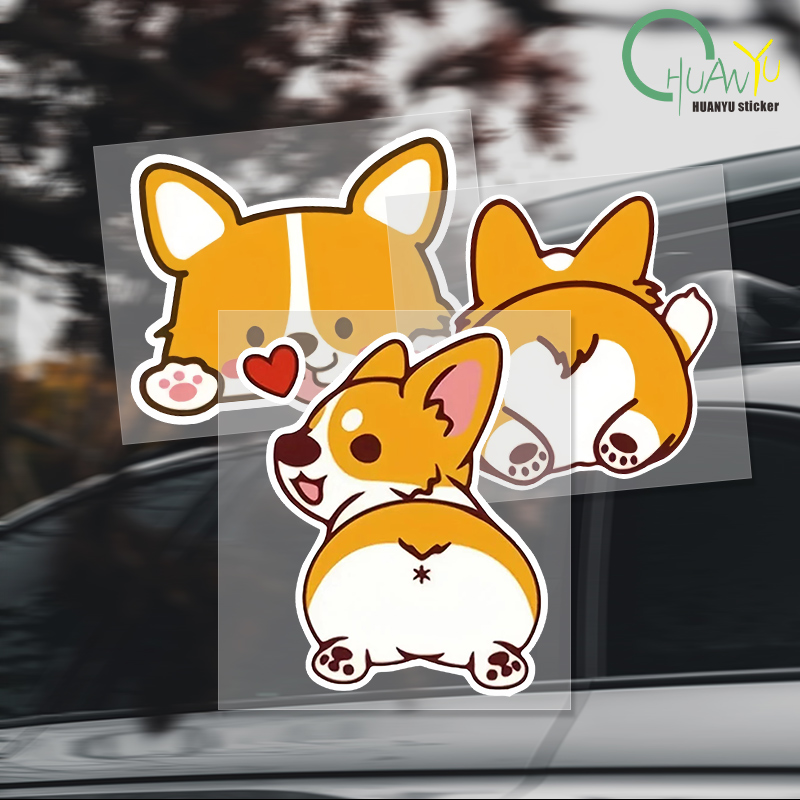 Motorcycle Gear Rain - Car Cartoon Car Sticker Corgi Sticker