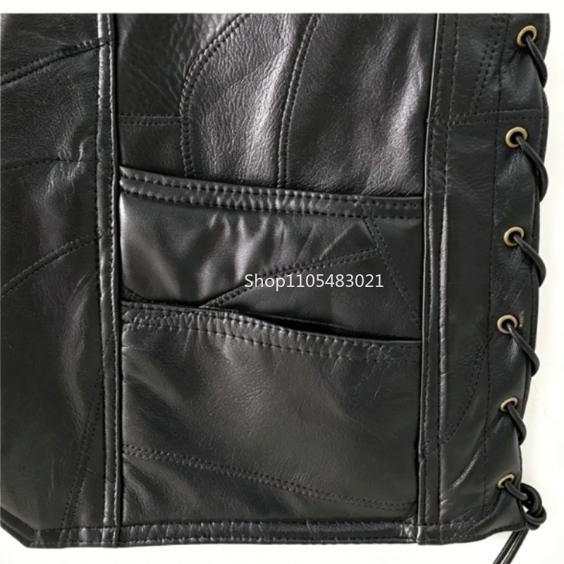 Men's Black Patchwork Leather  - Motorcycle Gear Vest ulasan dan harga